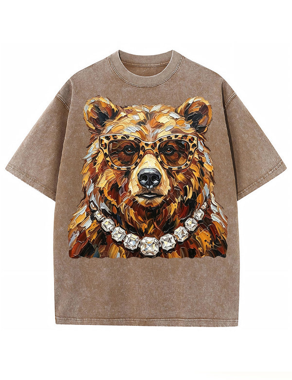 Glam Bear Bling Design Leopard Print T-Shirt