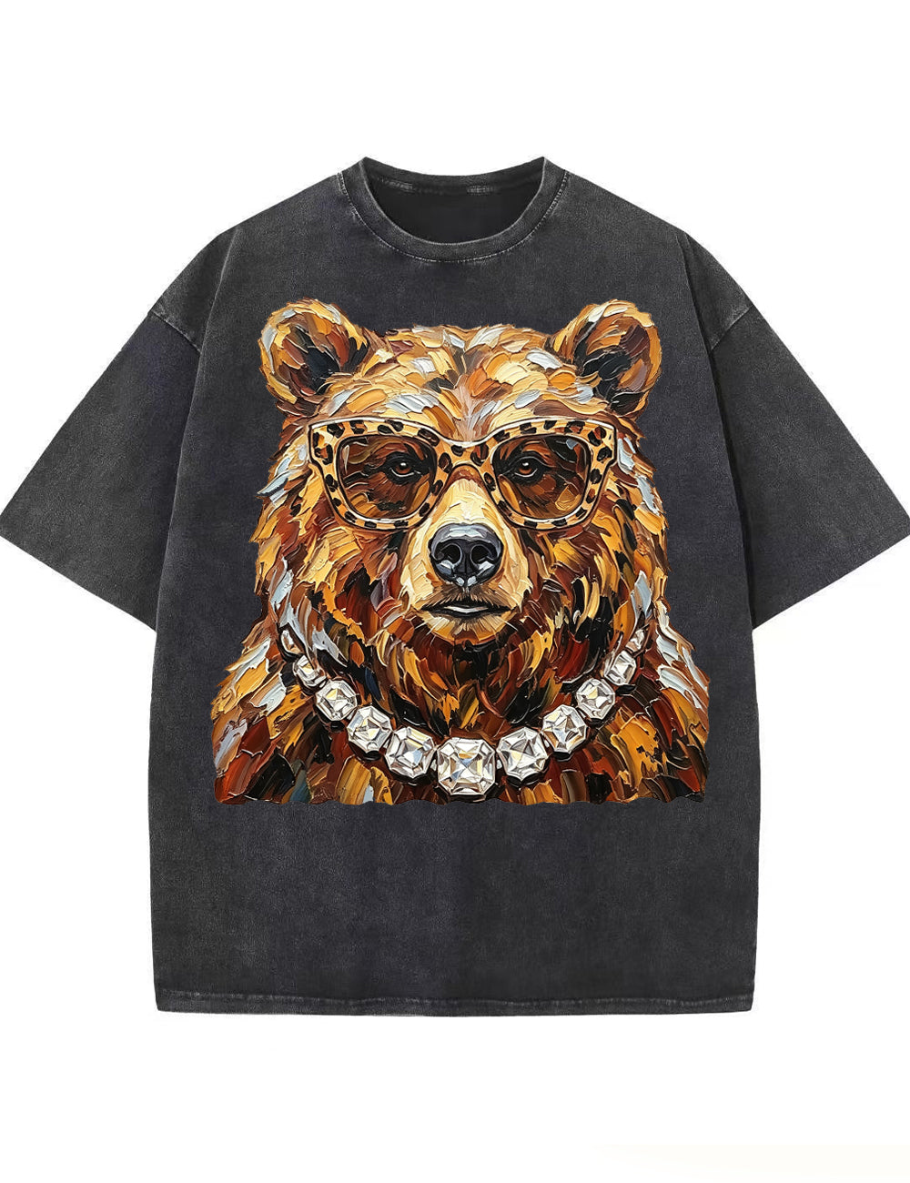 Glam Bear Bling Design Leopard Print T-Shirt