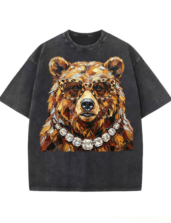 Glam Bear Bling Design Leopard Print T-Shirt