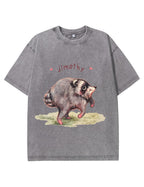 Vintage Washed Custom Name Raccoon Graphic T‑Shirt