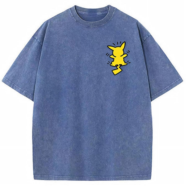 Multi Pokemon Silhouette Vintage Washed Back Print Tee | Pokemon Anime