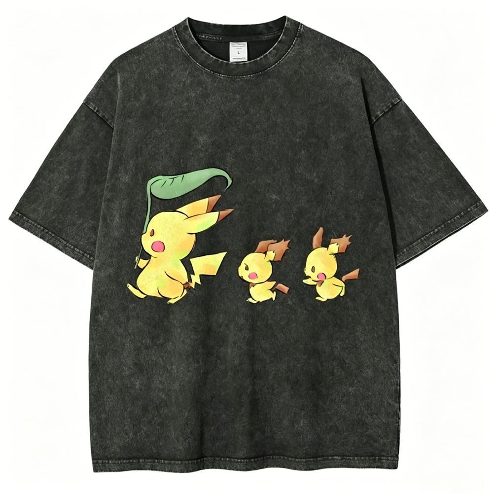 Cute Pikachu Trio Unisex Vintage Washed Tee
