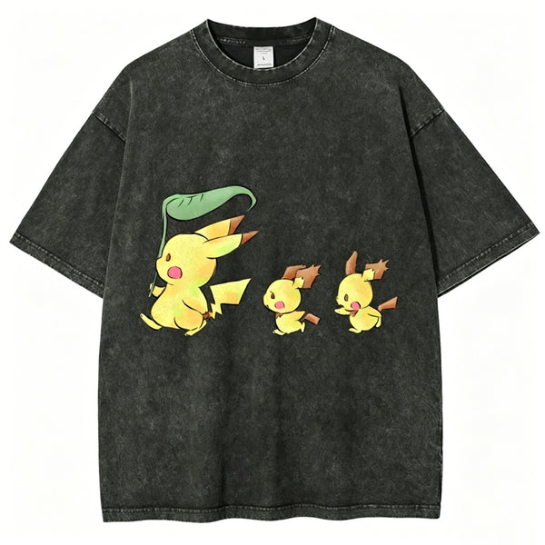Cute Pikachu Trio Unisex Vintage Washed Tee