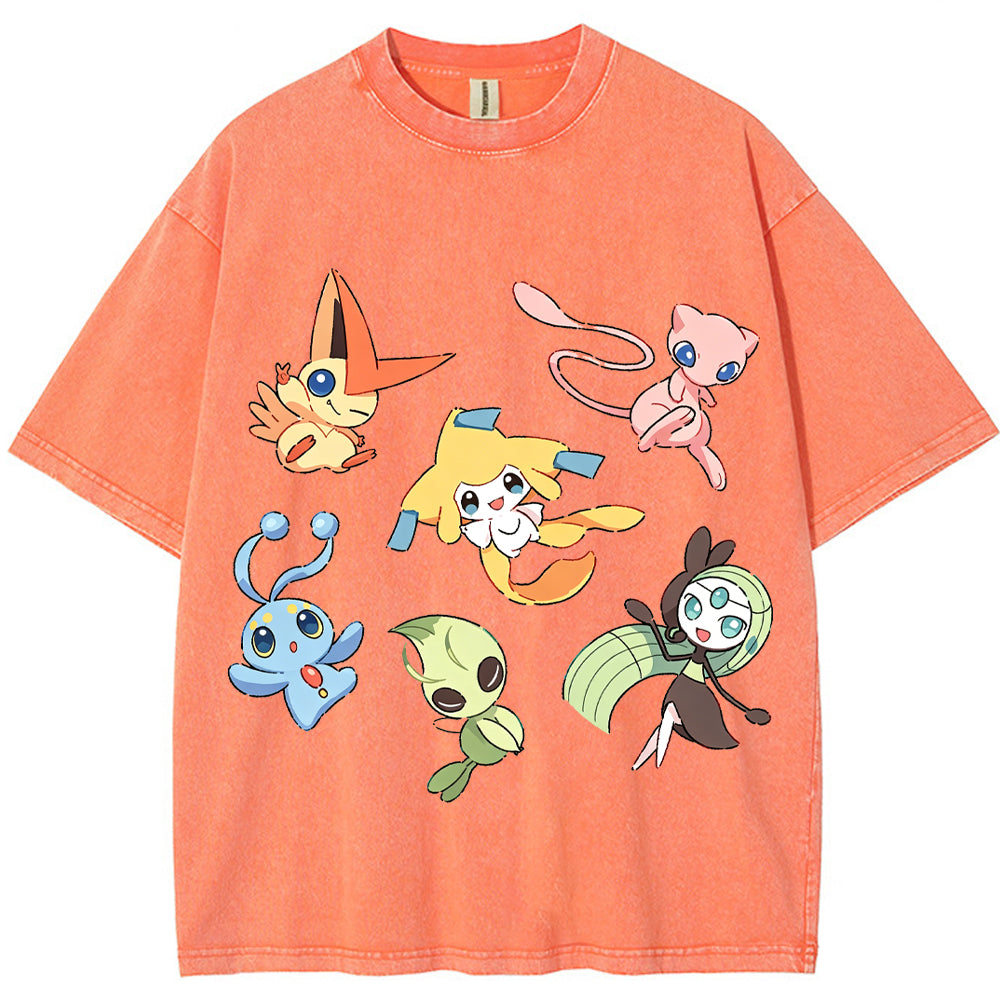 Mythical Legendary Pokemon Collage Vintage Washed T-Shirt | Pokemon Anime