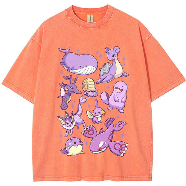 Purple Sea Water Type Evolution Squad Cartoon Tee | Pokemon Anime