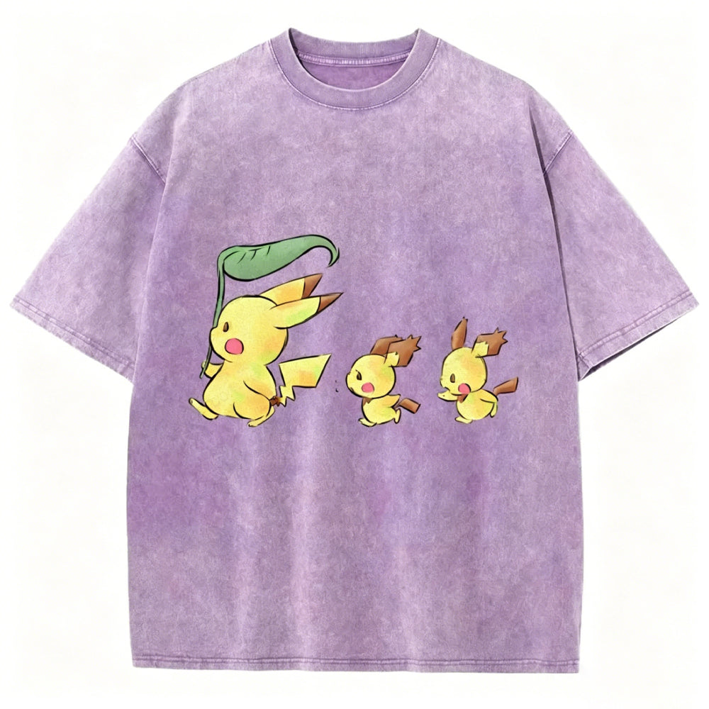Cute Pikachu Trio Unisex Vintage Washed Tee