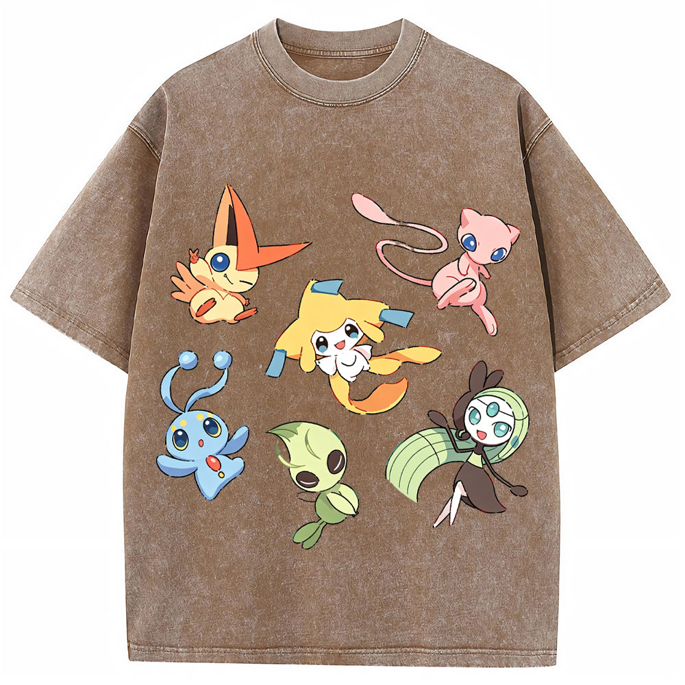 Mythical Legendary Pokemon Collage Vintage Washed T-Shirt | Pokemon Anime