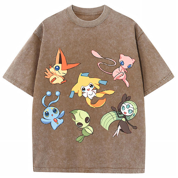 Mythical Legendary Pokemon Collage Vintage Washed T-Shirt | Pokemon Anime
