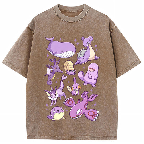 Purple Sea Water Type Evolution Squad Cartoon Tee | Pokemon Anime