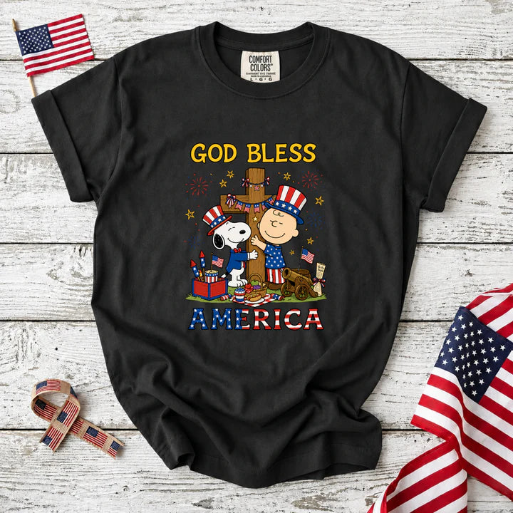 God Bless America Patriotic Friends Cross T-Shirt