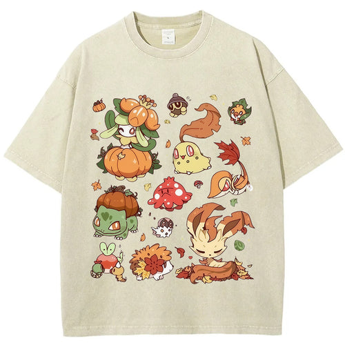 Vintage Washed Fall Autumn PKM Halloween Graphic T Shirt