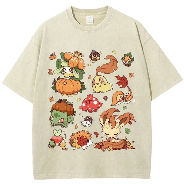 Vintage Washed Fall Autumn PKM Halloween Graphic T Shirt
