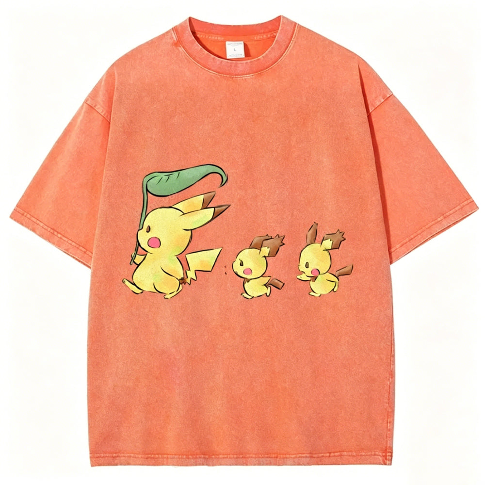 Cute Pikachu Trio Unisex Vintage Washed Tee