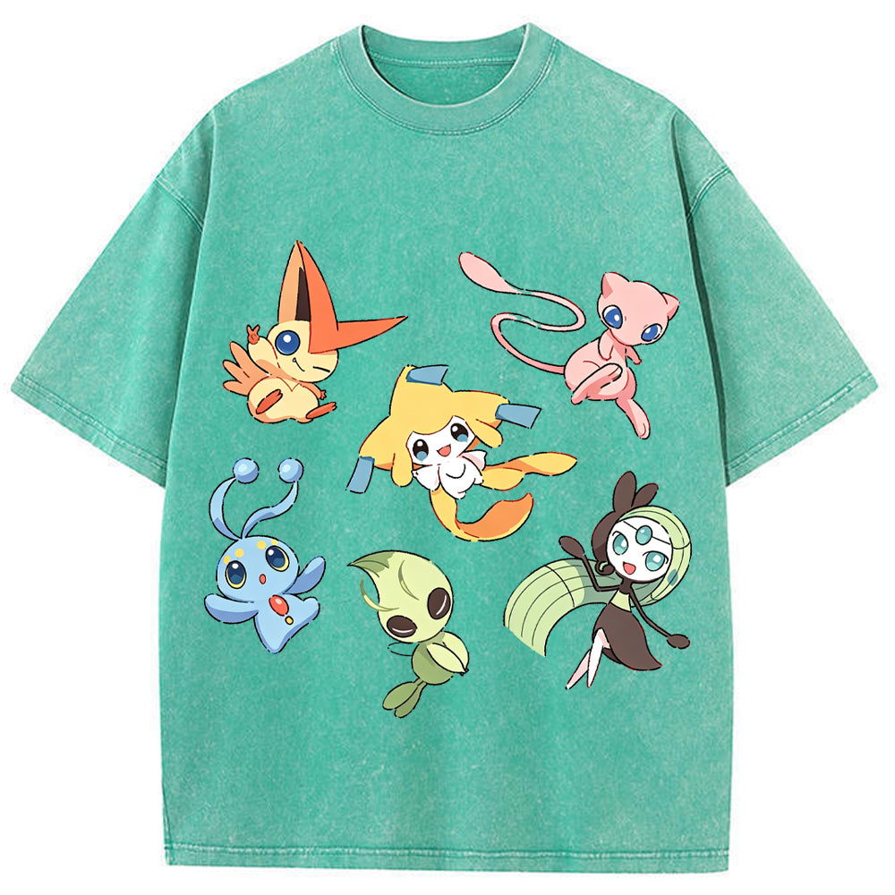 Mythical Legendary Pokemon Collage Vintage Washed T-Shirt | Pokemon Anime