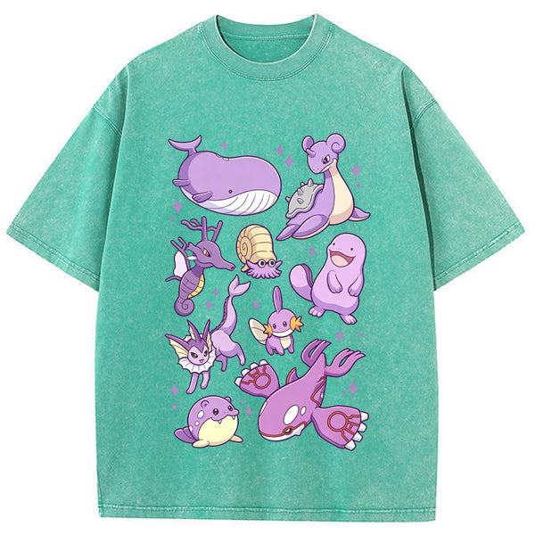 Purple Sea Water Type Evolution Squad Cartoon Tee | Pokemon Anime