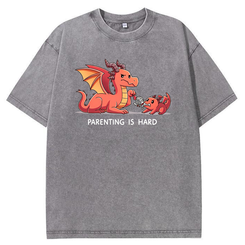Funny Dad Dragon & Tiny Rebellious Baby Dragon Vintage Washed T-Shirt Main image