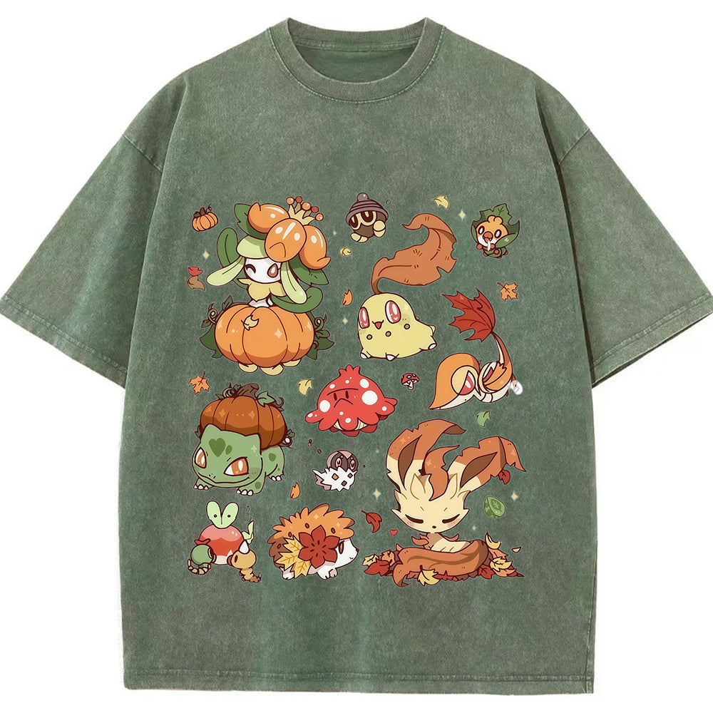 Vintage Washed Fall Autumn PKM Halloween Graphic T Shirt