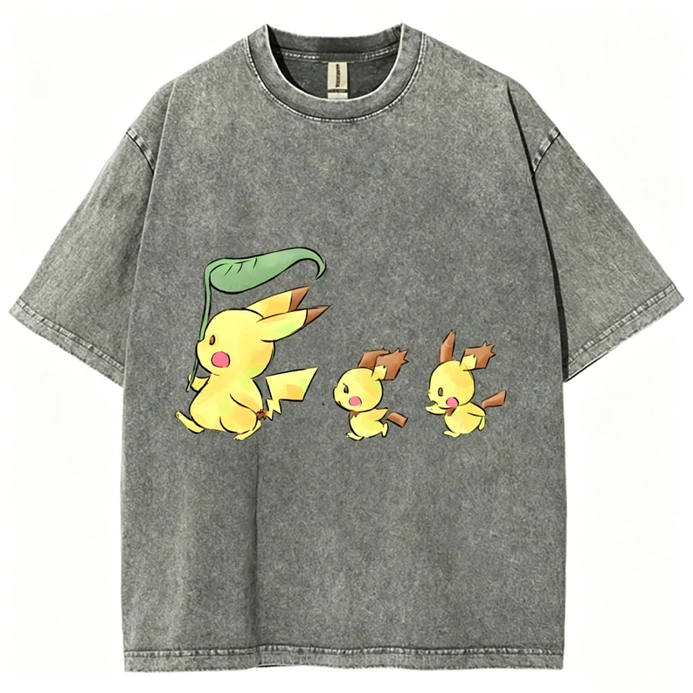 Cute Pikachu Trio Unisex Vintage Washed Tee Main image