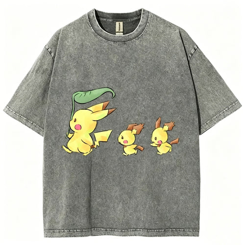 Cute Pikachu Trio Unisex Vintage Washed Tee