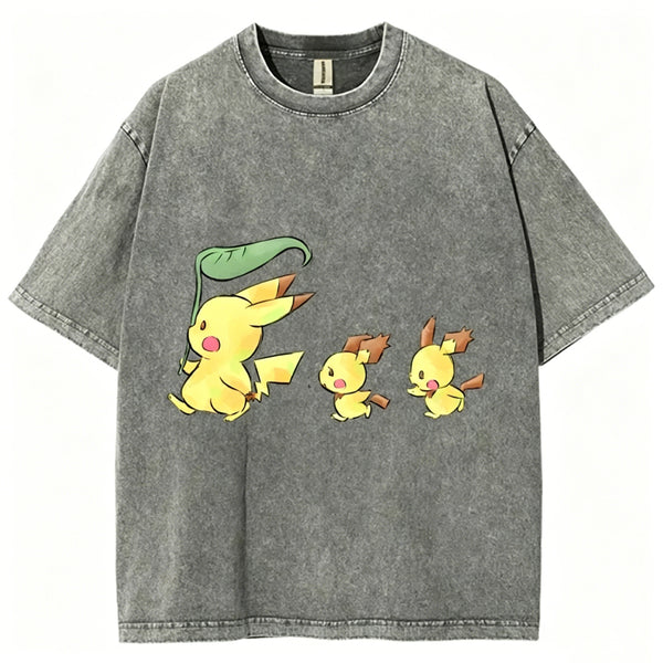Cute Pikachu Trio Unisex Vintage Washed Tee