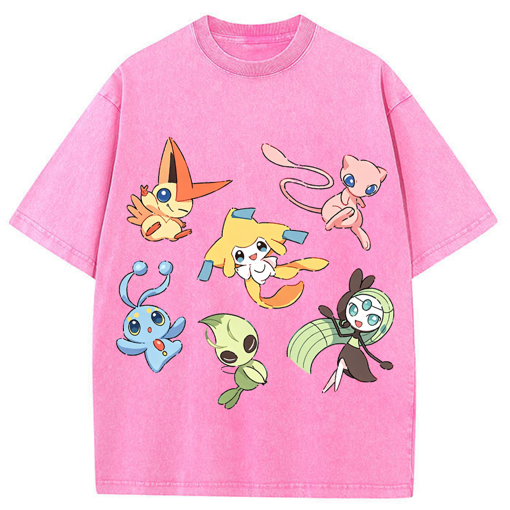 Mythical Legendary Pokemon Collage Vintage Washed T-Shirt | Pokemon Anime