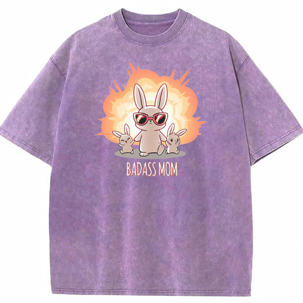 Funny Badass Mama Bunny Family Graphic Vintage Washed T-Shirt
