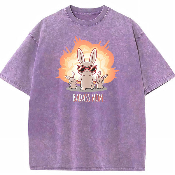 Funny Badass Mama Bunny Family Graphic Vintage Washed T-Shirt