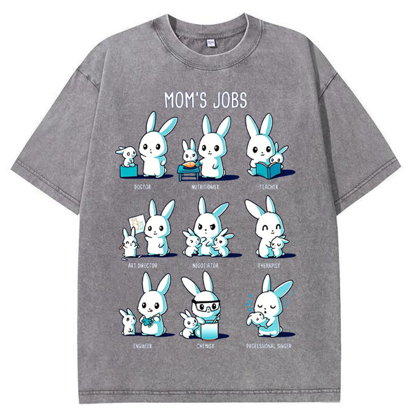 Mom's Jobs Cartoon Bunny Vintage Washed T-Shirt