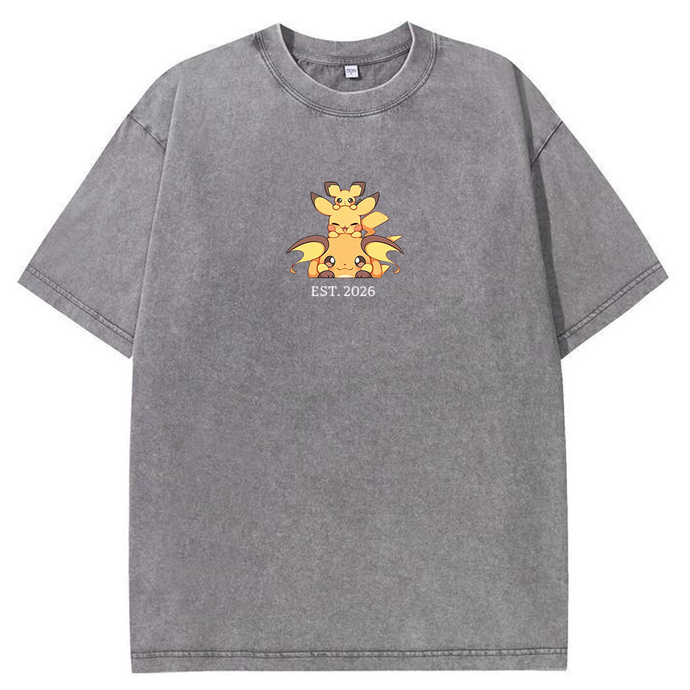 Cute Parent & Kid Pikachu Vintage Washed T-Shirt