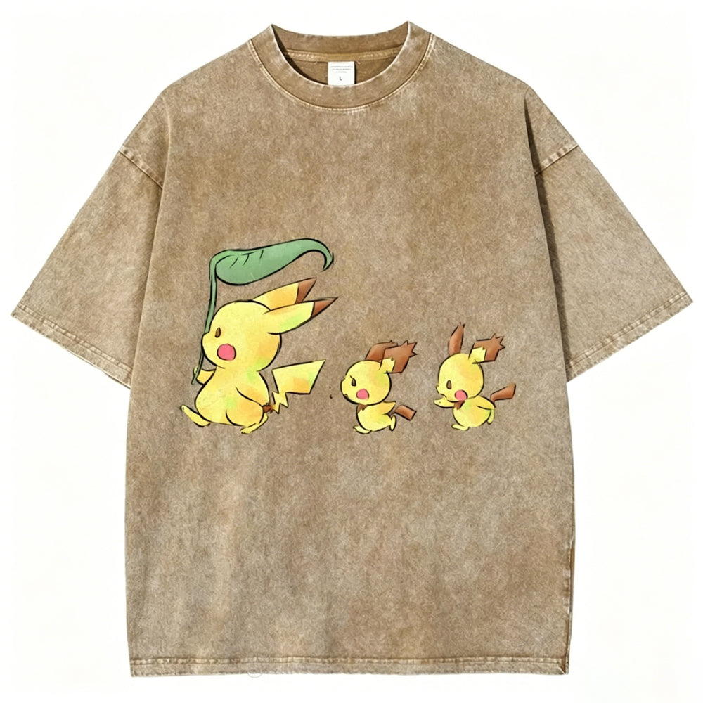 Cute Pikachu Trio Unisex Vintage Washed Tee