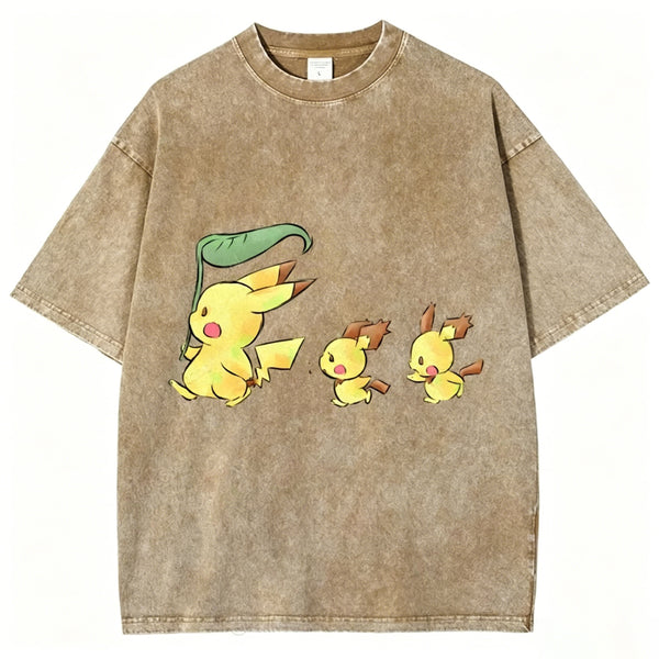Cute Pikachu Trio Unisex Vintage Washed Tee
