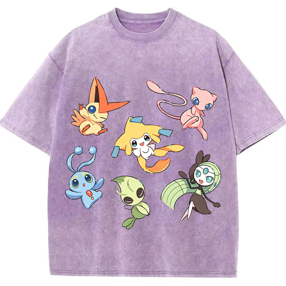 Mythical Legendary Pokemon Collage Vintage Washed T-Shirt | Pokemon Anime