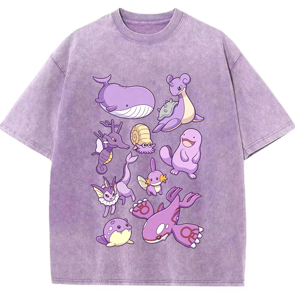Purple Sea Water Type Evolution Squad Cartoon Tee | Pokemon Anime