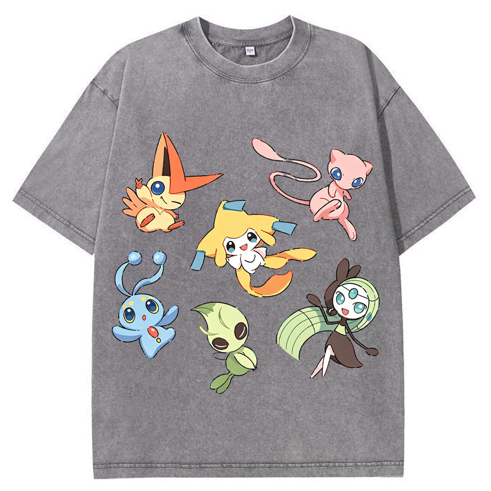 Mythical Legendary Pokemon Collage Vintage Washed T-Shirt | Pokemon Anime