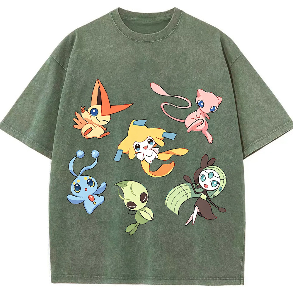 Mythical Legendary Pokemon Collage Vintage Washed T-Shirt | Pokemon Anime