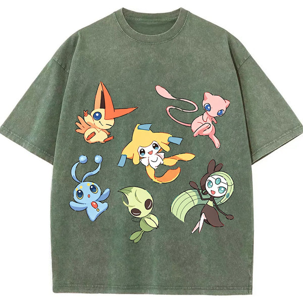 Mythical Legendary Pokemon Collage Vintage Washed T-Shirt | Pokemon Anime