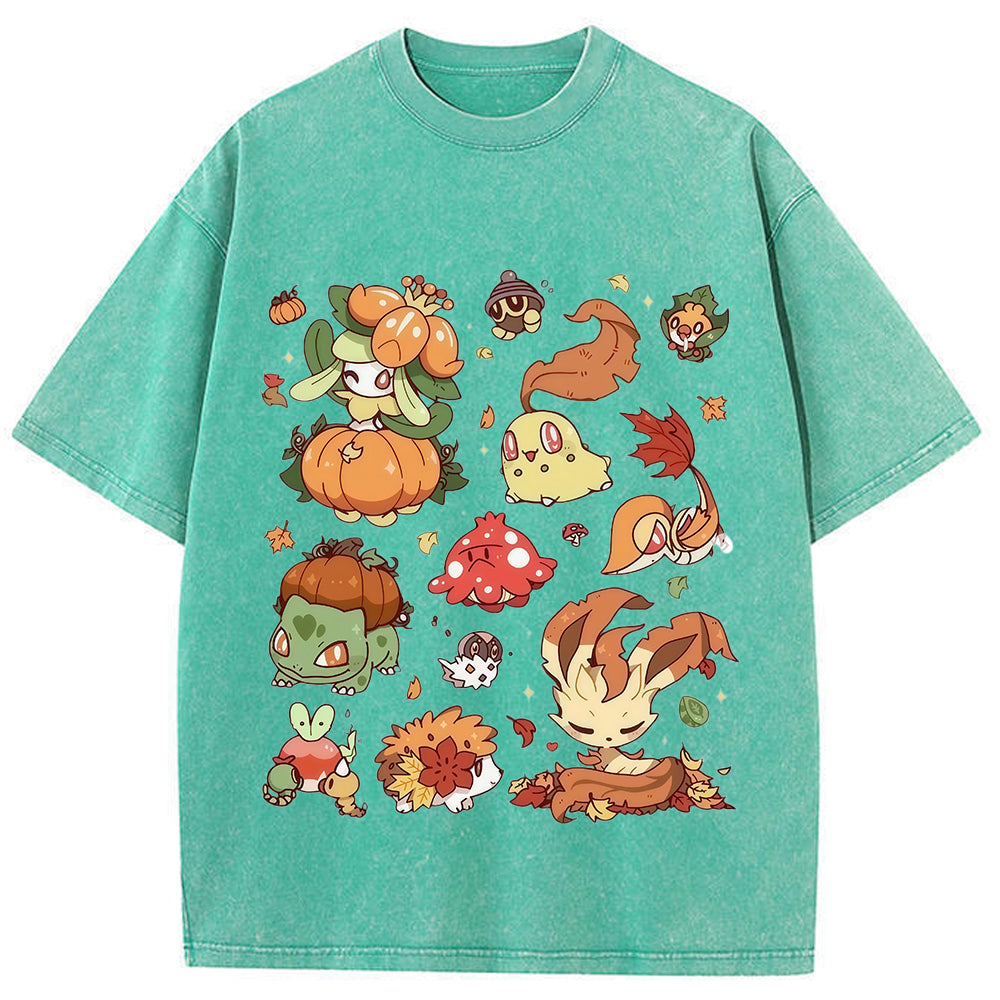 Vintage Washed Fall Autumn PKM Halloween Graphic T Shirt