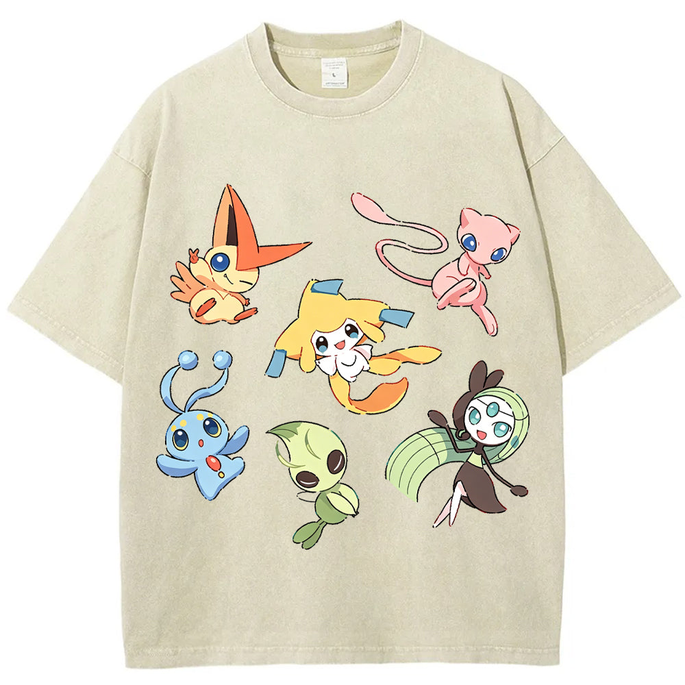 Mythical Legendary Pokemon Collage Vintage Washed T-Shirt | Pokemon Anime