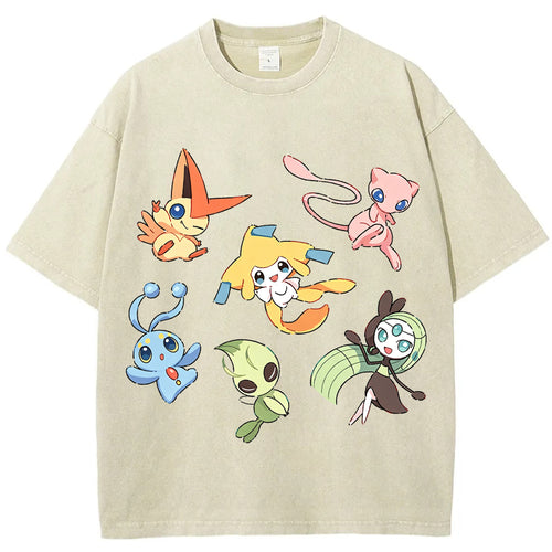 Mythical Legendary Pokemon Collage Vintage Washed T-Shirt | Pokemon Anime