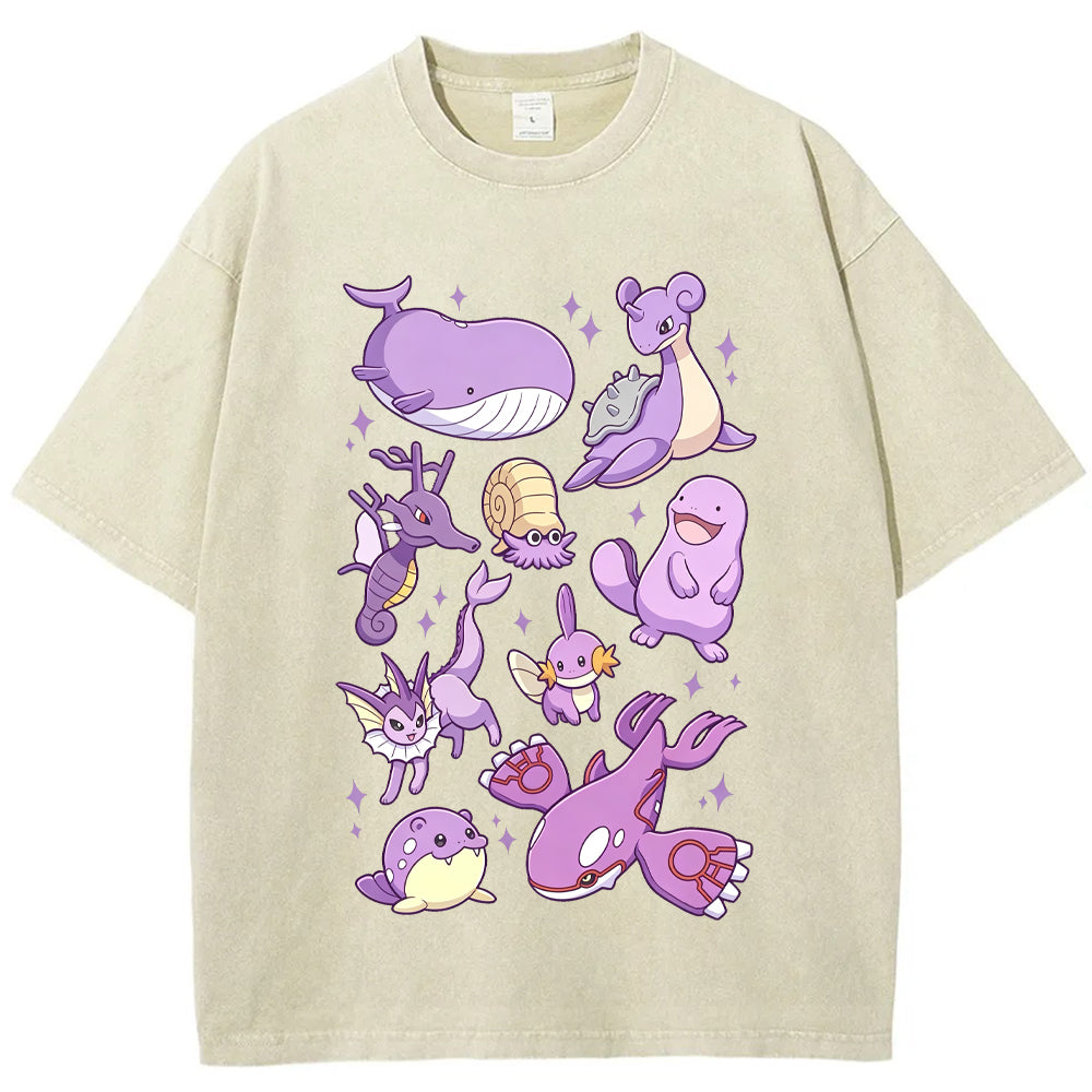 Purple Sea Water Type Evolution Squad Cartoon Tee | Pokemon Anime