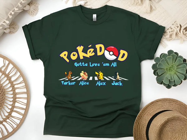 Custom Poke Dad Shirt, Personalized Kids Names, Father's Day Gift Tee