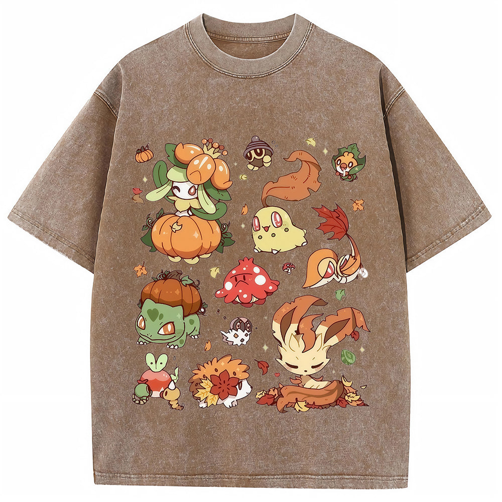 Vintage Washed Fall Autumn PKM Halloween Graphic T Shirt