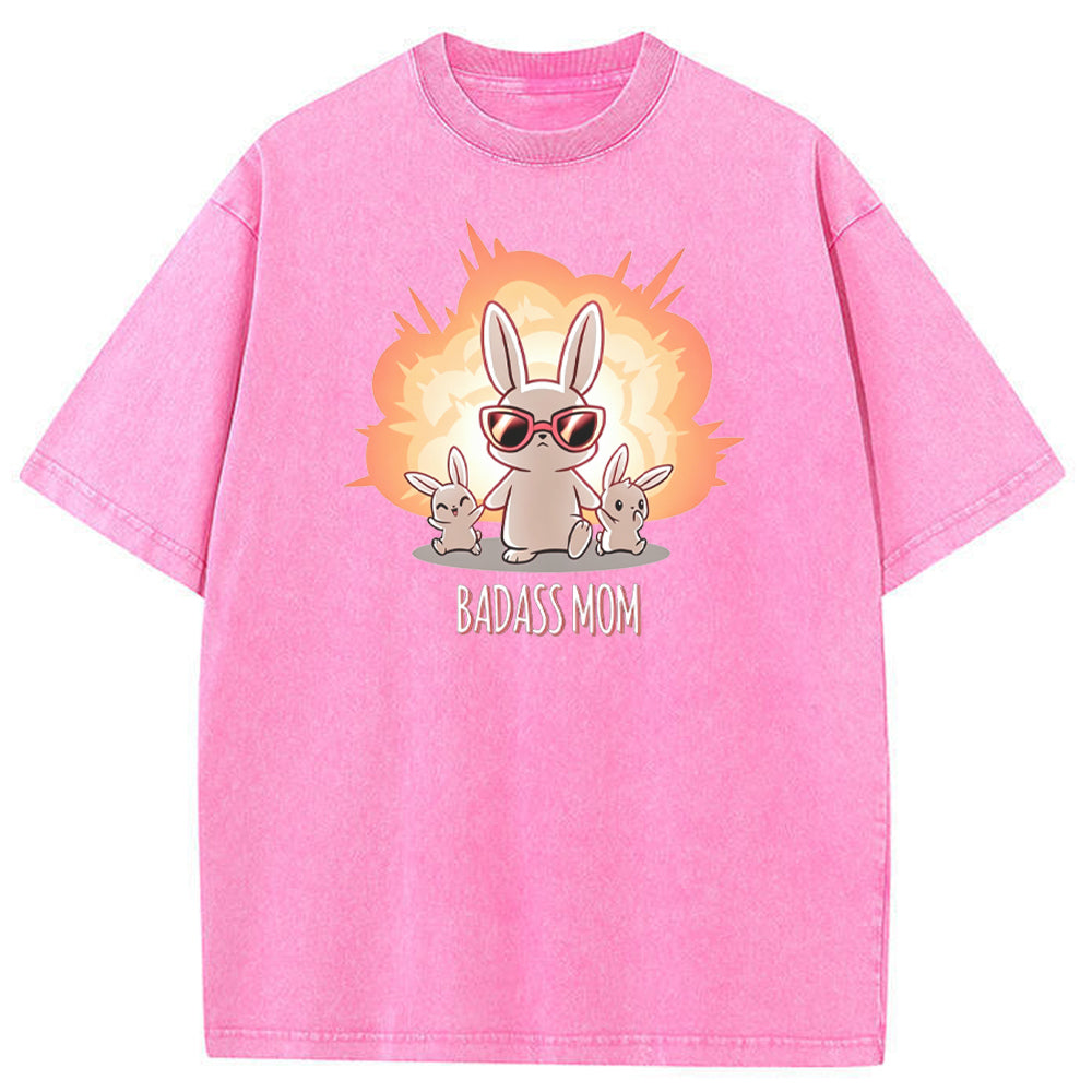 Funny Badass Mama Bunny Family Graphic Vintage Washed T-Shirt