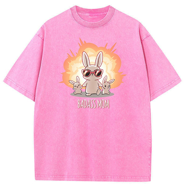 Funny Badass Mama Bunny Family Graphic Vintage Washed T-Shirt