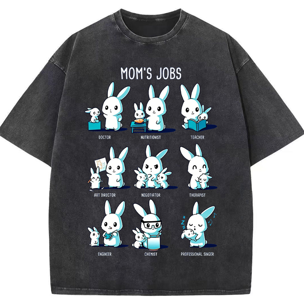 Mom's Jobs Cartoon Bunny Vintage Washed T-Shirt