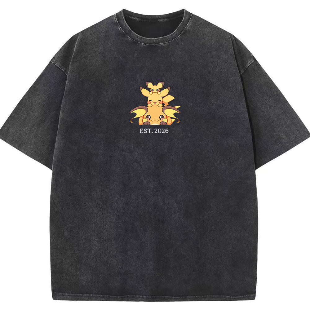 Cute Parent & Kid Pikachu Vintage Washed T-Shirt