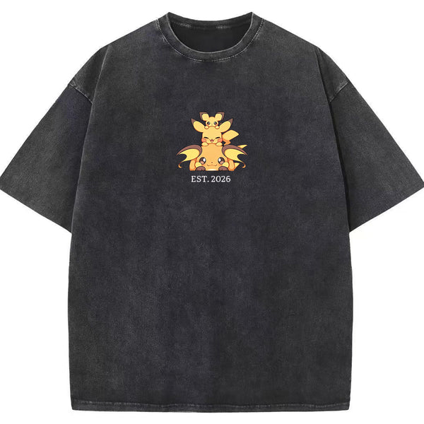 Cute Parent & Kid Pikachu Vintage Washed T-Shirt
