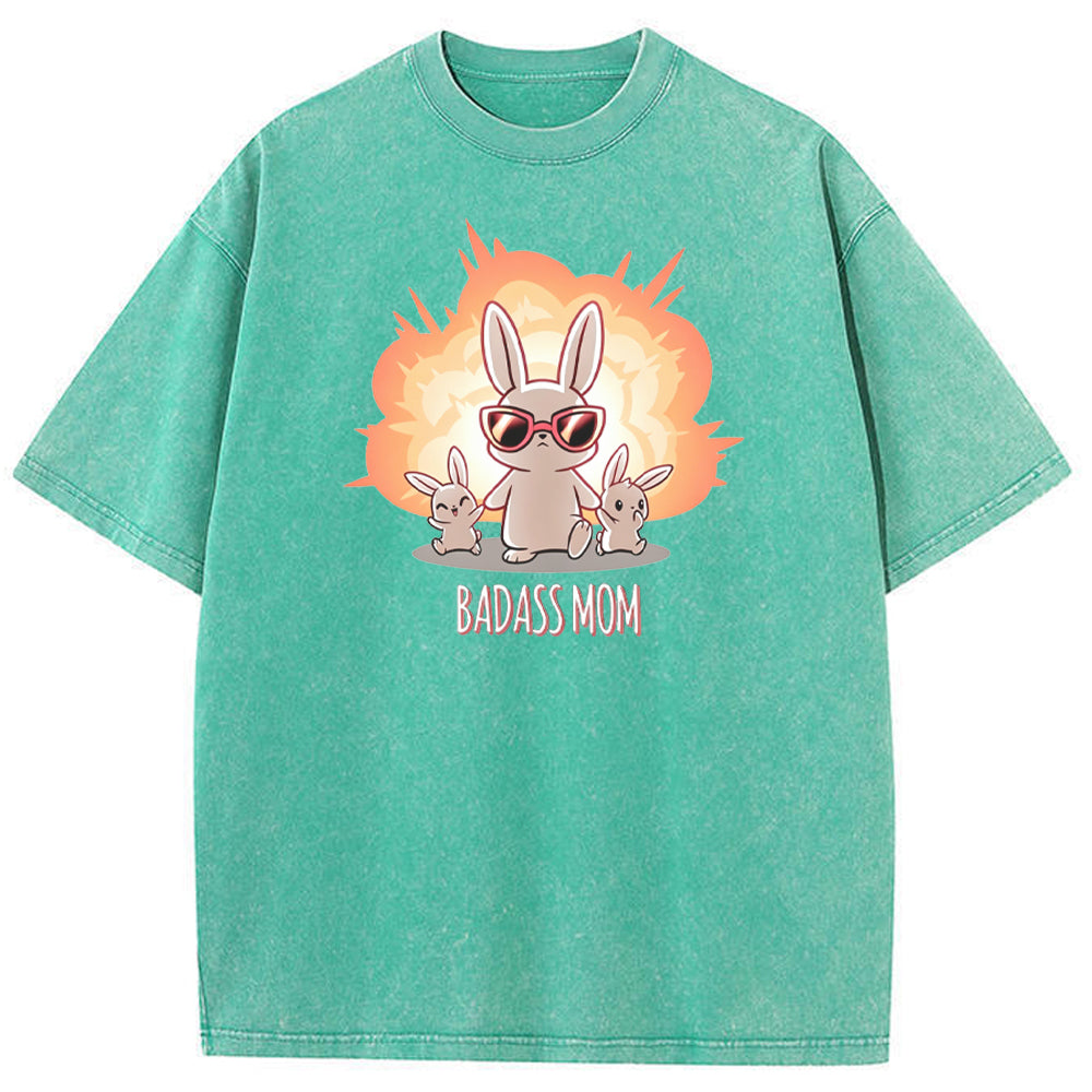 Funny Badass Mama Bunny Family Graphic Vintage Washed T-Shirt