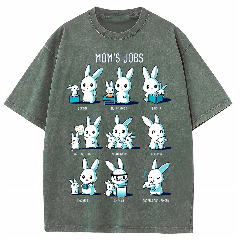 Mom's Jobs Cartoon Bunny Vintage Washed T-Shirt