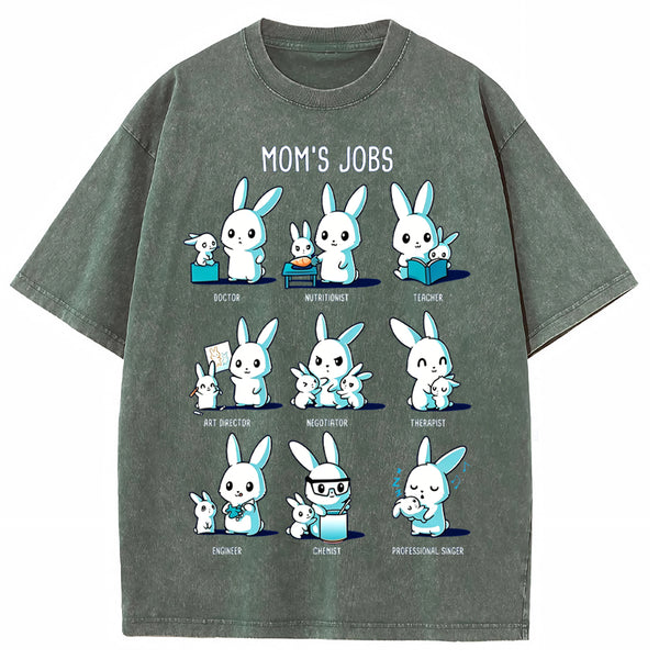 Mom's Jobs Cartoon Bunny Vintage Washed T-Shirt